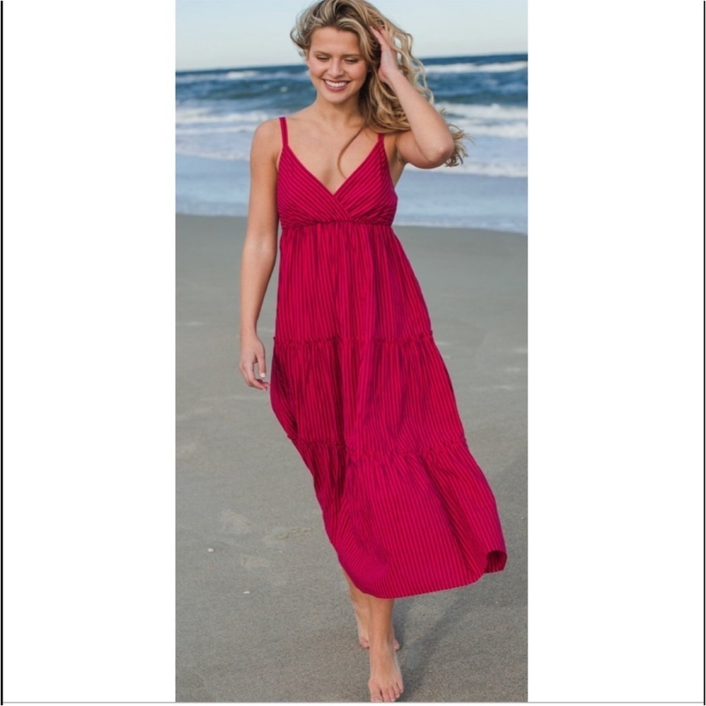 Natural life red and pink midi striped dress size l/xl